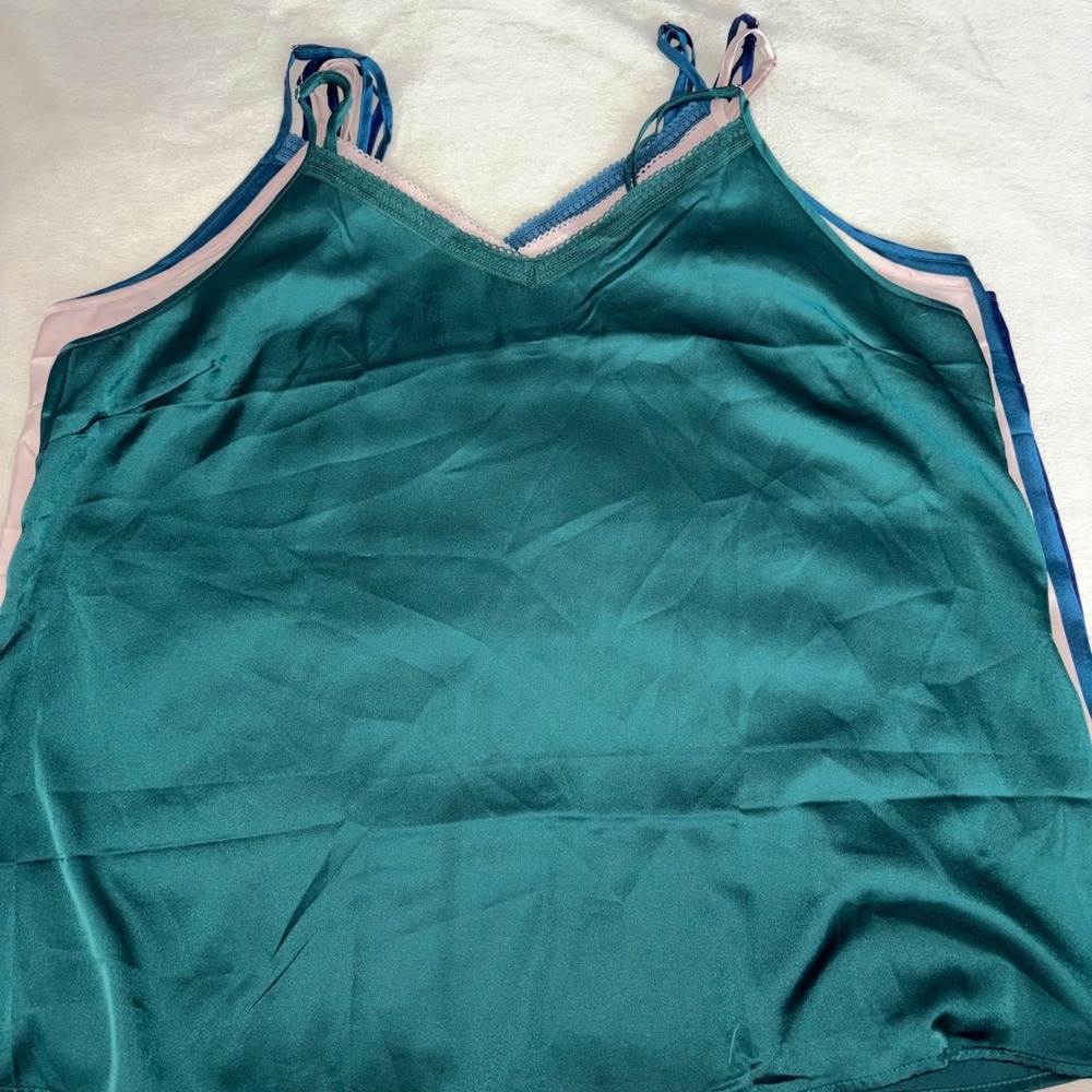 Ekouaer 6 Piece Satin Cami and Pant Set V-Neck Lace Adj Straps Jewel Tones XL - Picture 5 of 13